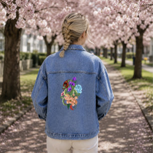 Chaqueta Vaquera Dragón Chino Verde Místico Floral Azul Marino