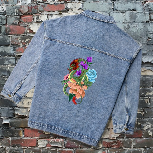 Chaqueta Vaquera Dragón Chino Verde Místico Floral Azul Marino (Subido por el creador)