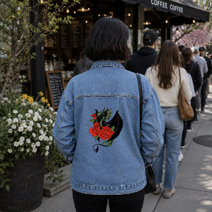 Chaqueta Vaquera Dragón Negro Místico Rosas Rojas Lavanda Gótico