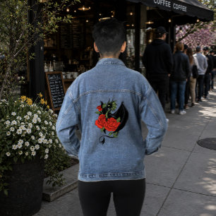 Chaqueta Vaquera Dragón Negro Místico Rosas Rojas Lavanda Gótico