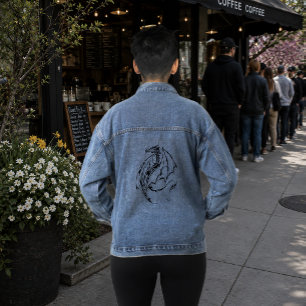 Chaqueta Vaquera Dragón Tribal Negro Arte de Línea Fantasía Tatuaje