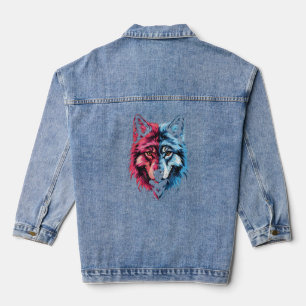Chaqueta Vaquera Duality Wolf - Arte espiritual rojo y azul