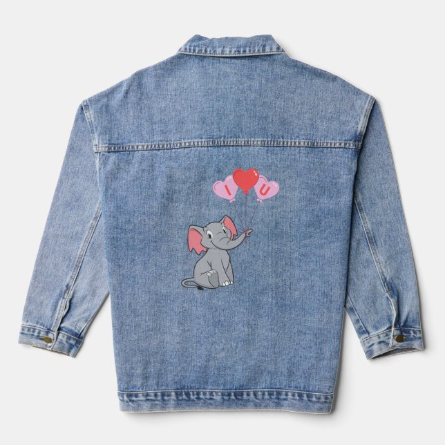 Chaqueta Vaquera El día de San Valentín de elefante lindo (Reverso )