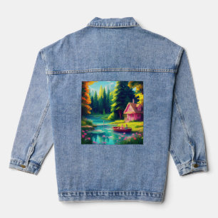 Chaqueta Vaquera El paisaje natural con la cabaña rosa