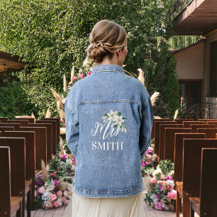 Chaqueta Vaquera El ramo floral de lirios blancos de la novia