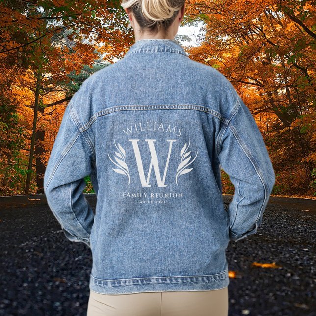 Chaqueta Vaquera Elegante apellido de hoja Reunión inicial de famil (Elegant Leaf Surname Initial Family Reunion Denim Jacket Cover Photo.)