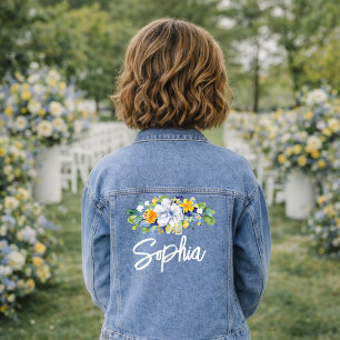 Chaqueta Vaquera Elegante boda floral en acuarela amarilla y azul