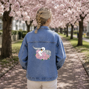 Chaqueta Vaquera Elegante Cisne Romántico Azul Peonía Floral
