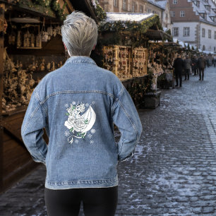 Chaqueta Vaquera Elegante Dragón de Hielo Blanco Rosas Azules Fanta