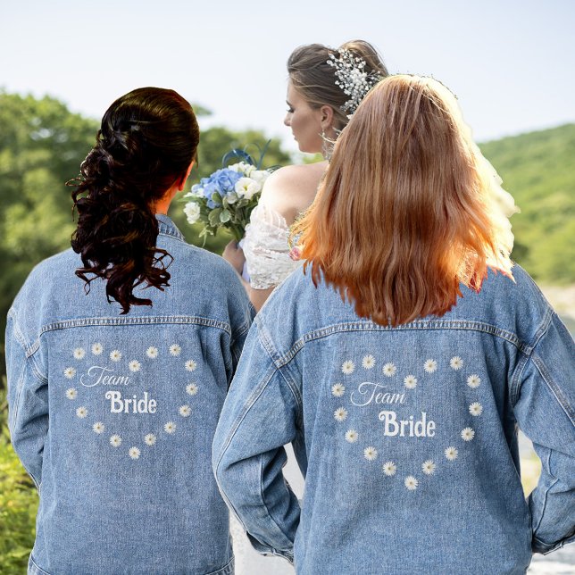 Chaqueta Vaquera Elegante equipo Bride Heart & Daisy Flowers (Subido por el creador)