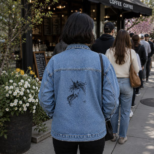 Chaqueta Vaquera Elegante Unicornio Tribal Tinta Negra Fantasía