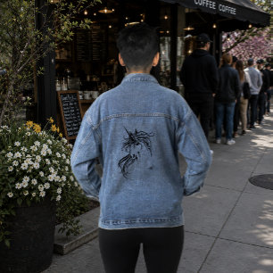 Chaqueta Vaquera Elegante Unicornio Tribal Tinta Negra Fantasía