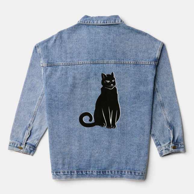 Chaqueta Vaquera Enigma elegante: Gato negro artístico (Reverso )