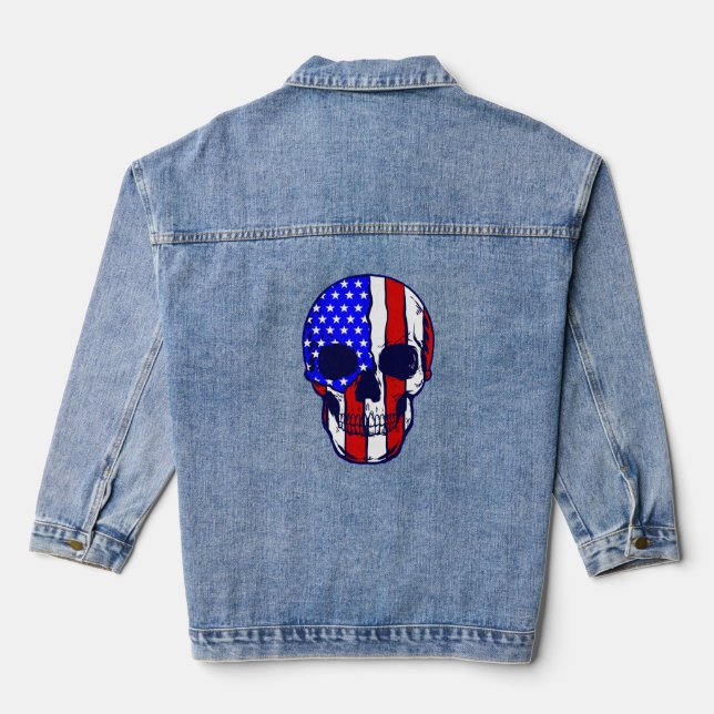 Chaqueta Vaquera esqueleto de la bandera americana del cráneo patri (Reverso )