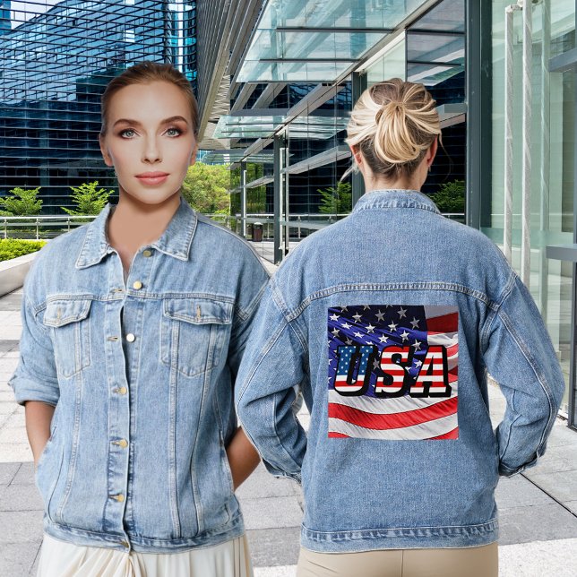 Chaqueta Vaquera Estados Unidos cita a las mujeres de la bandera es (USA Quote American Flag Women's Denim Jacket)