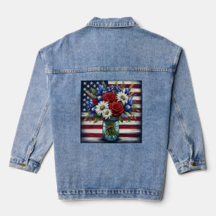 Chaqueta Vaquera Estados Unidos patriótico, florido y afligido