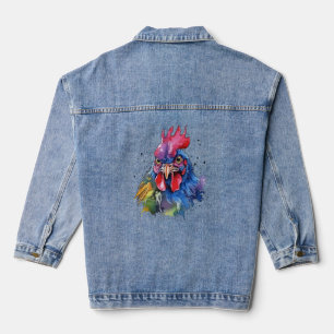 Chaqueta Vaquera Estilo de acuarela de pollo de gallo de campo