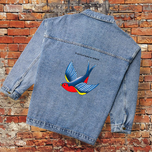 Chaqueta Vaquera Estilo de Tatuaje de Golondrina Tradicional Azul A