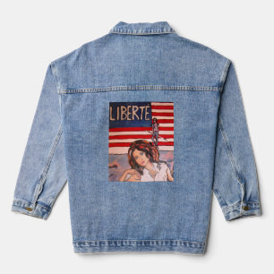 Chaqueta Vaquera Estilo Vintage Liberté Retrato con Bandera America