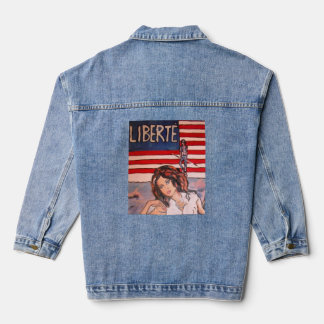 Chaqueta Vaquera Estilo Vintage Liberté Retrato con Bandera America