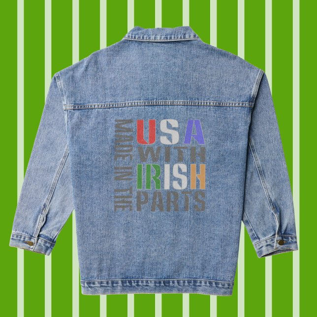 Chaqueta Vaquera Fabricado en Estados Unidos con piezas irlandesas (Women's denim jacket reads MADE IN THE USA WITH IRISH PARTS.)