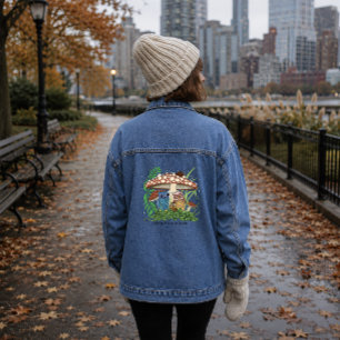 Chaqueta Vaquera Familia de búhos caprichosos Hongo azul del bosque
