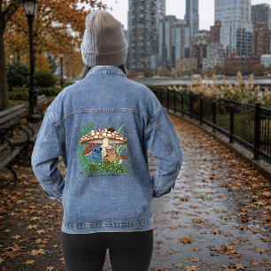 Chaqueta Vaquera Familia de búhos caprichosos Hongo azul del bosque
