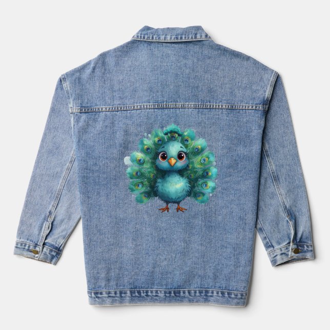 Chaqueta Vaquera Fantástico pavo real azul adorable (Reverso )