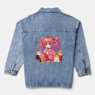 Chaqueta Vaquera Felicidad del Anime: Chica, Patatas y Mascota