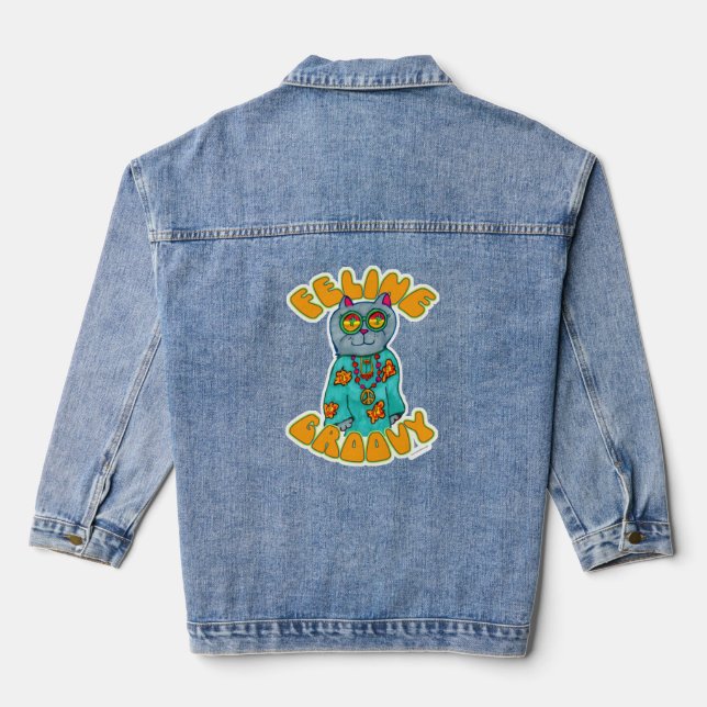 Chaqueta Vaquera Feline Groovy Hippie Epic Fun Cat Personalizado (Reverso )