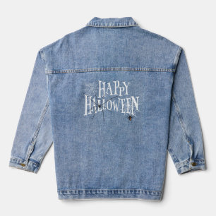 Chaqueta Vaquera Feliz Halloween White Typography Spider Web