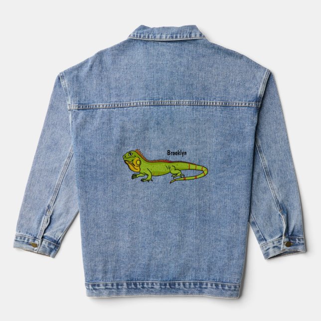 Chaqueta Vaquera Feliz ilustracion personalizado de iguana verde (Reverso )