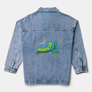 Chaqueta Vaquera Feliz ilustracion personalizado de oruga verde