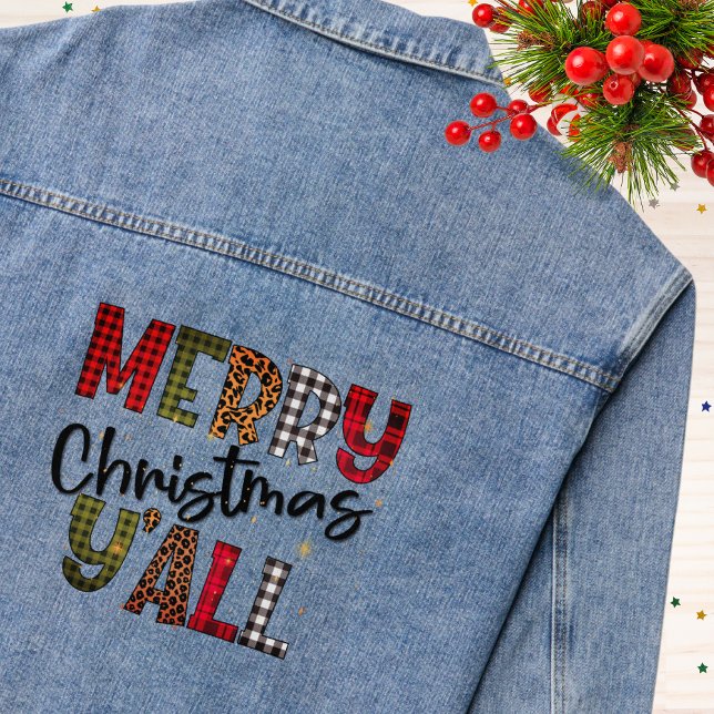 Chaqueta Vaquera Feliz Navidad Y'all Tartan Leopard Print Modern (Subido por el creador)