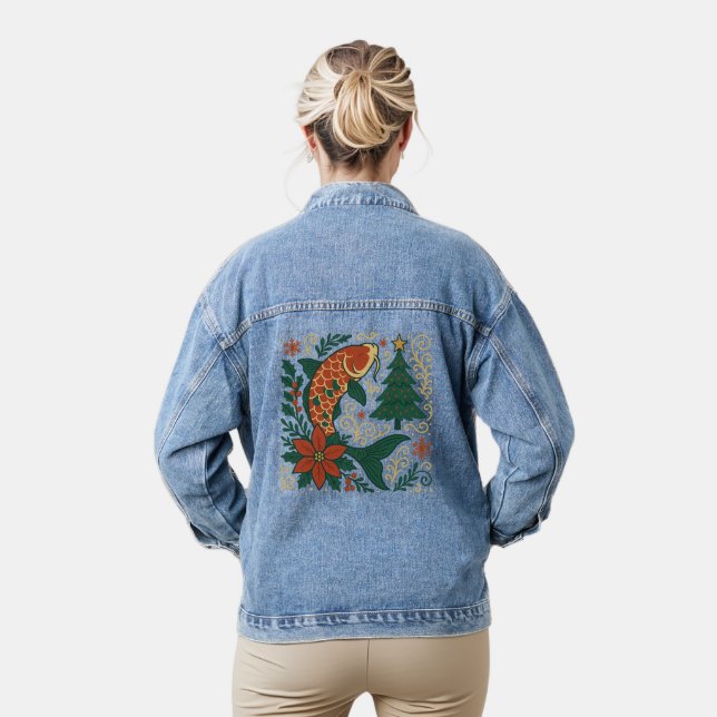 Chaqueta Vaquera Festive Koi Christmas Art Women’s Denim Jacket (Modelo)