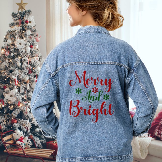 Chaqueta Vaquera Festividad de Navidades Feliz y Brillante (Festive Merry And Bright Christmas Holiday Denim Jacket)