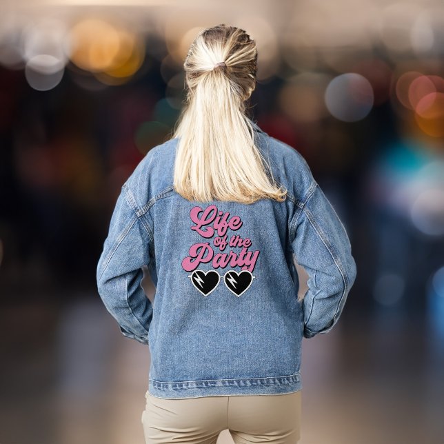 Chaqueta Vaquera Fiesta de bachillerato con guión retro (Your bridesmaids & besties will love to be part of the bride squad bringing the party to your bach)