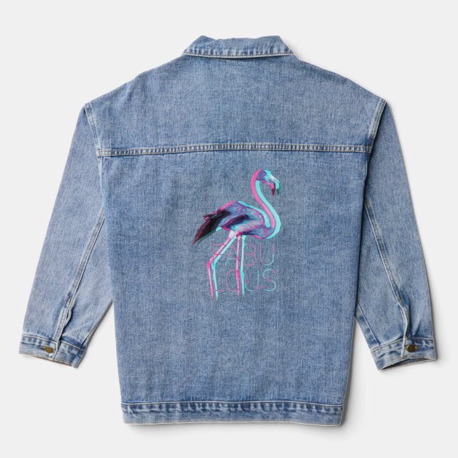 Chaqueta Vaquera Flamingo rosa 3d Mujeres animales (Reverso )