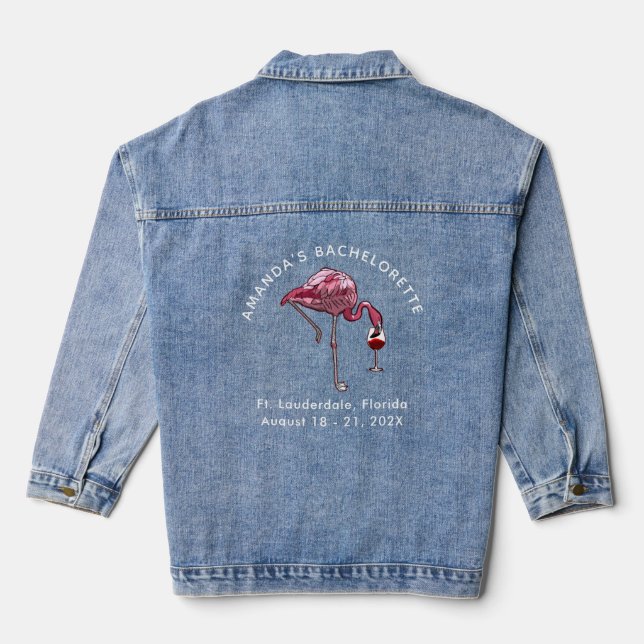 Chaqueta Vaquera Flamingo Wine Drinker Personalizado Bachelorette P (Reverso )