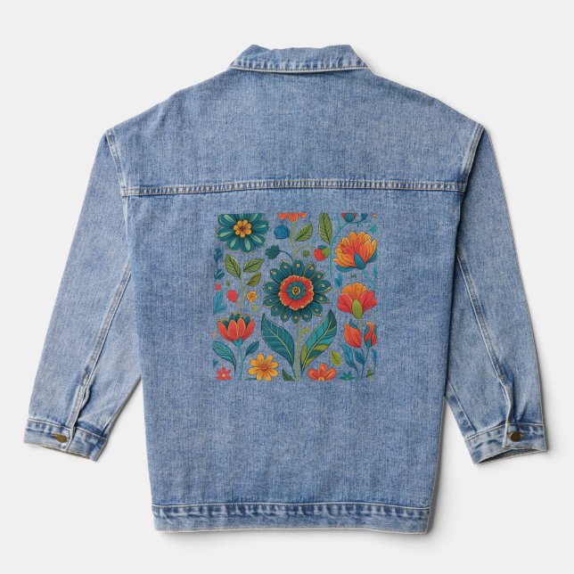 Chaqueta Vaquera Floral Kaleidoscope Garden - Vibrant Nature Art (Reverso )