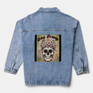 Chaqueta Vaquera Floral Skull "Stay Groovy" Personalizable retro de