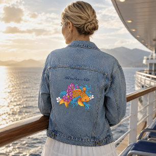 Chaqueta Vaquera Florecientes flores de cerezo azules vibrantes Koi