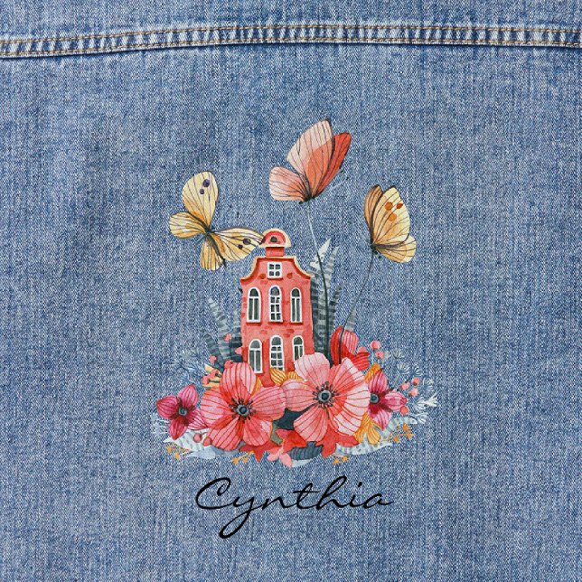 Chaqueta Vaquera Flores de acuarela de algodón y mariposas de cuent (Subido por el creador)