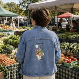 Chaqueta Vaquera Flores de Hongo de Dragón de Fantasía Verde Capric