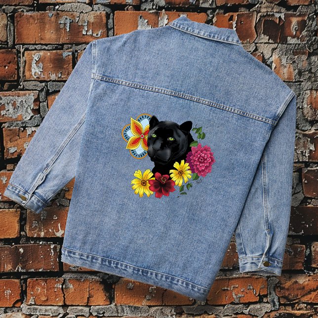 Chaqueta Vaquera Flores de retrato jaguar negro (Subido por el creador)