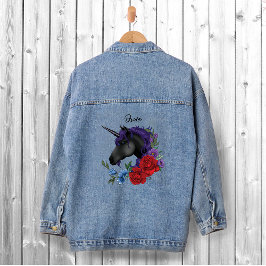 Chaqueta Vaquera Flores negras de unicornio morado de sabio rojo