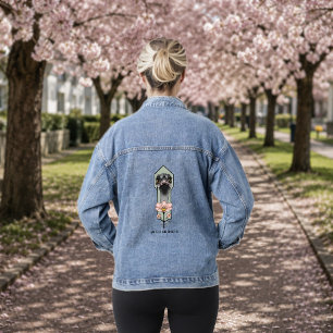Chaqueta Vaquera Flores Rosa Avestruz Verde Oliva Art Déco