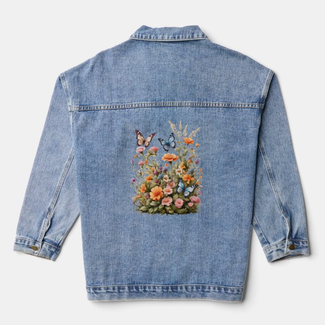 Chaqueta Vaquera Flores silvestres mariposas Flor Jardín Acuática (Reverso )
