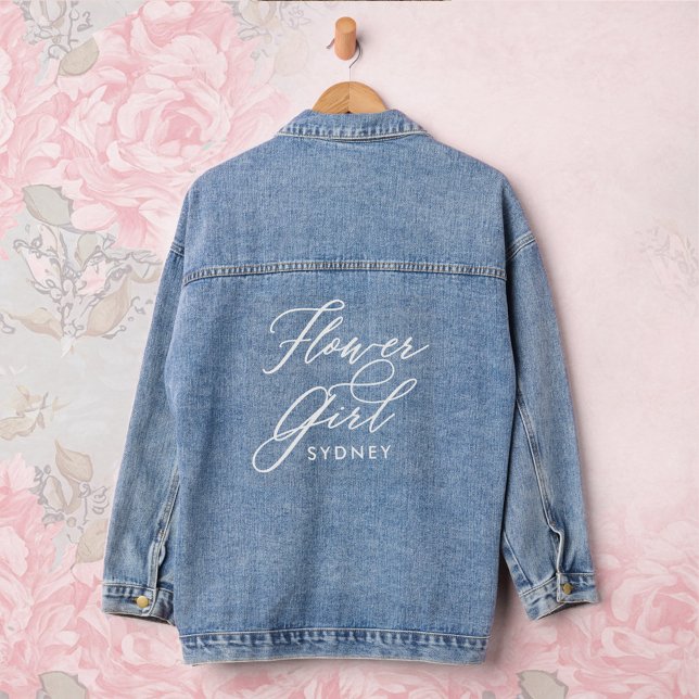 Chaqueta Vaquera Flower Girl Elegant Script Name Wedding Party (Flower Girl Elegant Script Name Wedding Party Denim Jacket)