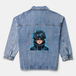 Chaqueta Vaquera Fuerza Turquesa: Chico de Manga al Estilo Anime